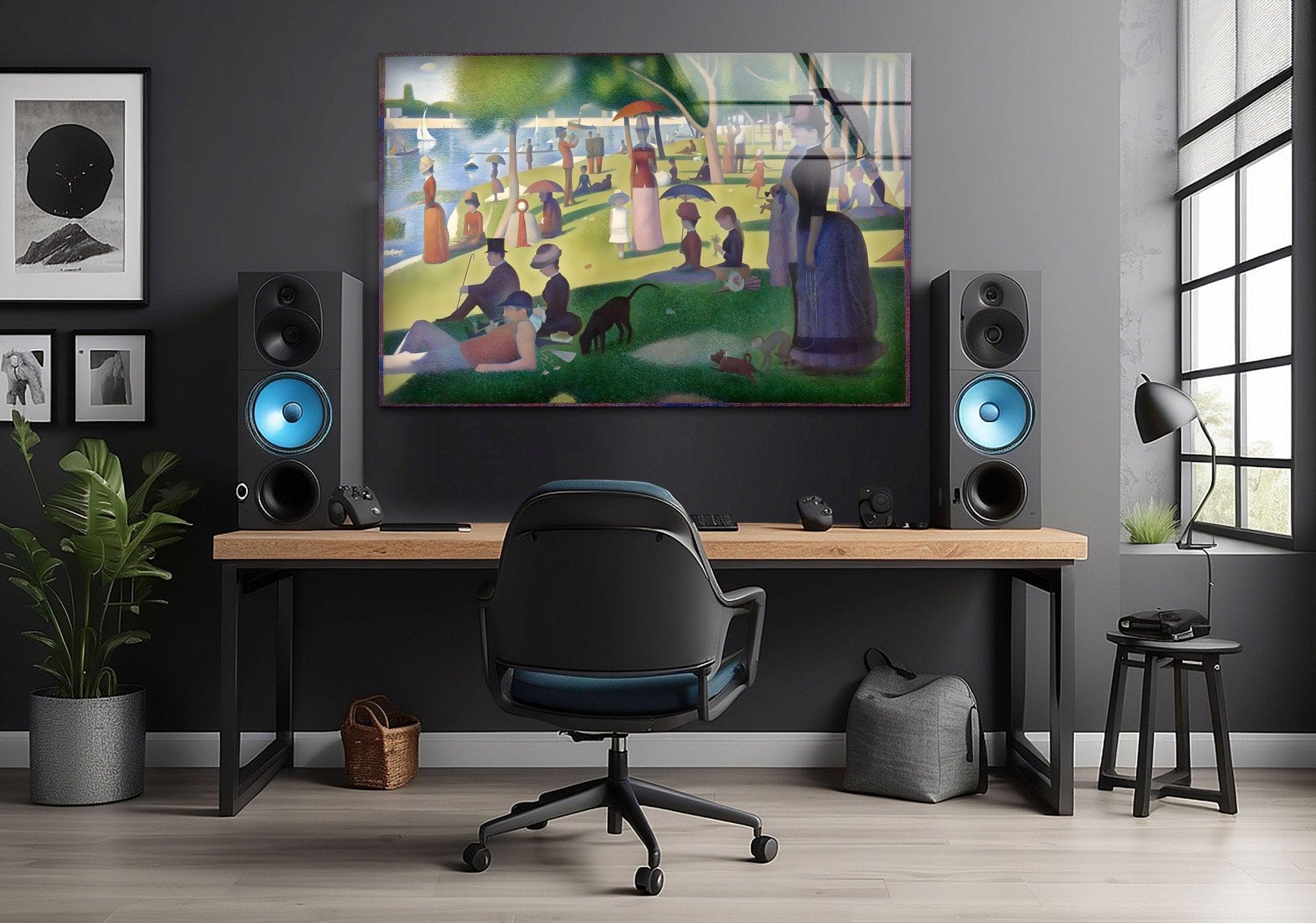 Georges Seurat Grande Jatte Island Glass Wall Art - Sunday Afternoon Painting Reproduction - Perfect for Living Room, Bedroom & Office Decor