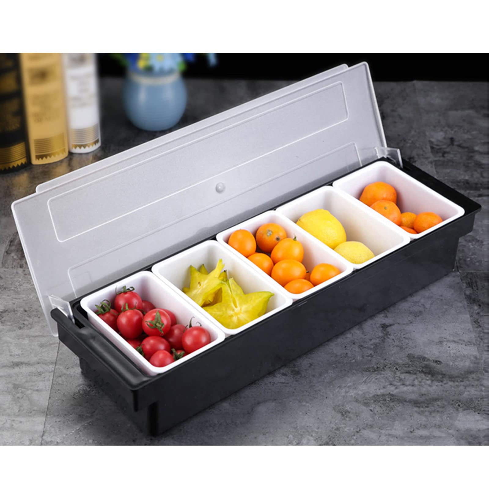 TFCFL Plastic Fruit Storage Box - 5-Piece Multifunctional Food Container Set with Lids & Condiment Trays | Ideal for Kitchen, Pantry & Picnic Organization