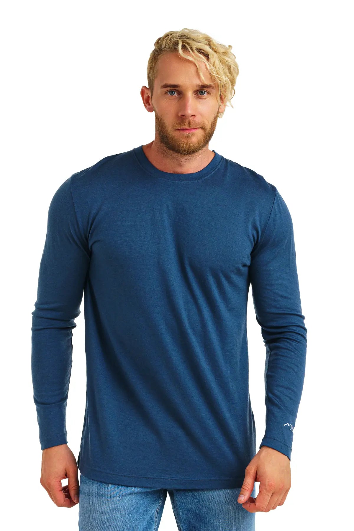 Premium Men's Merino Wool Long Sleeve Shirt - 165 Denim Blue - Soft & Breathable Base Layer for Hiking, Travel & Winter Wear