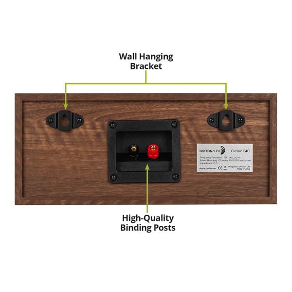 Dayton Audio Classic C40 Wood Grain Center Channel Speaker - High-Quality Home Theater Sound for Movies & Music