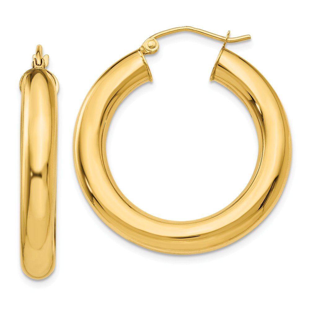 14K Solid Yellow Gold Polished 5mm Tube Hoop Earrings for Women - Classic Everyday & Special Occasion Jewelry Gift