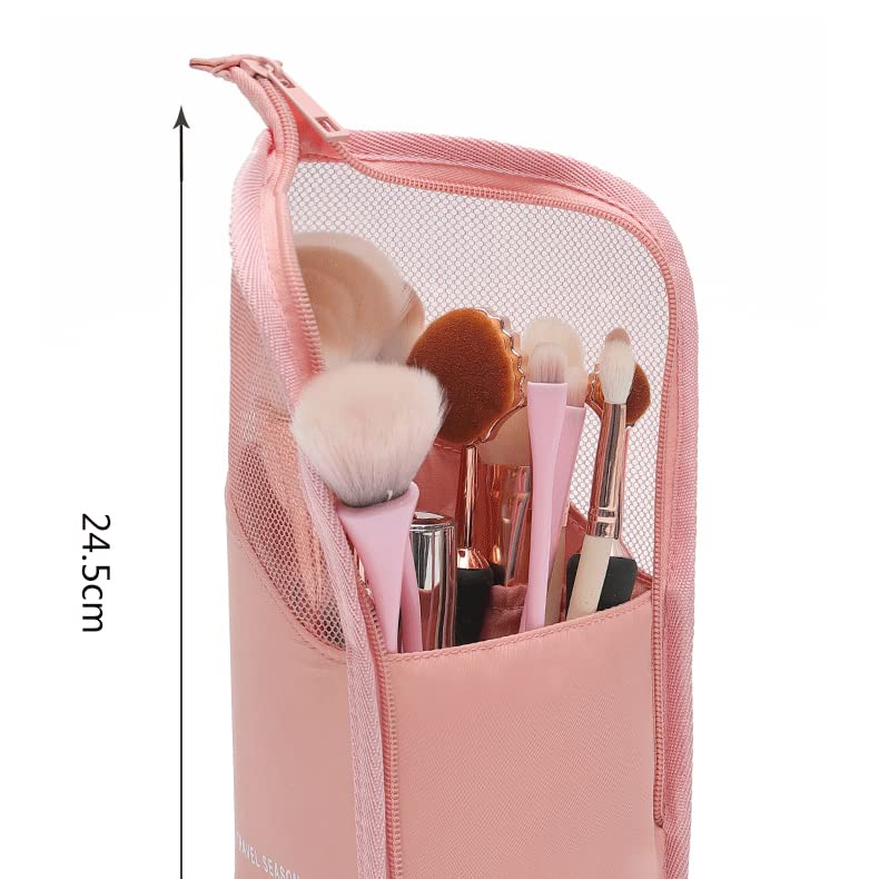 Large Makeup Brush Bag Organizer - Travel Cosmetic Pouch for Brushes & Toiletries, Beige, 24.5x13.5x13cm - Perfect for Travel & Home Storage