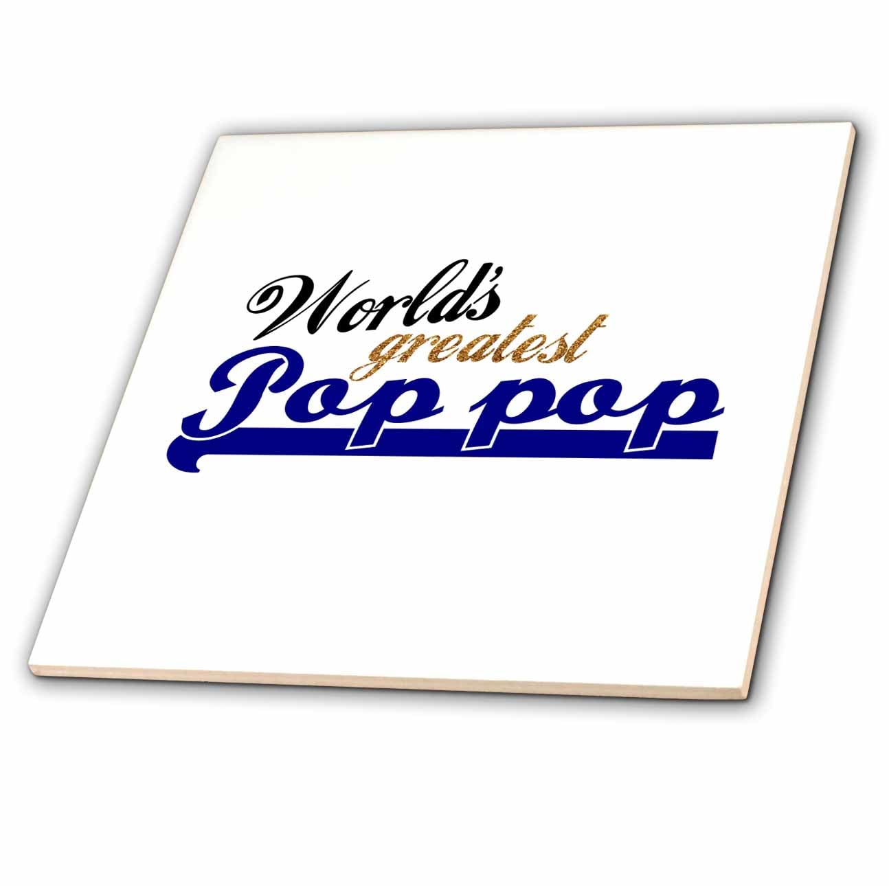 3dRose Worlds Greatest Pop-Pop Grandfather Ceramic Tile - 4 Inch Granddad Appreciation Gift for Birthday, Father's Day & Retirement - Perfect for Home Decor, Office Desk & Family Keepsakes