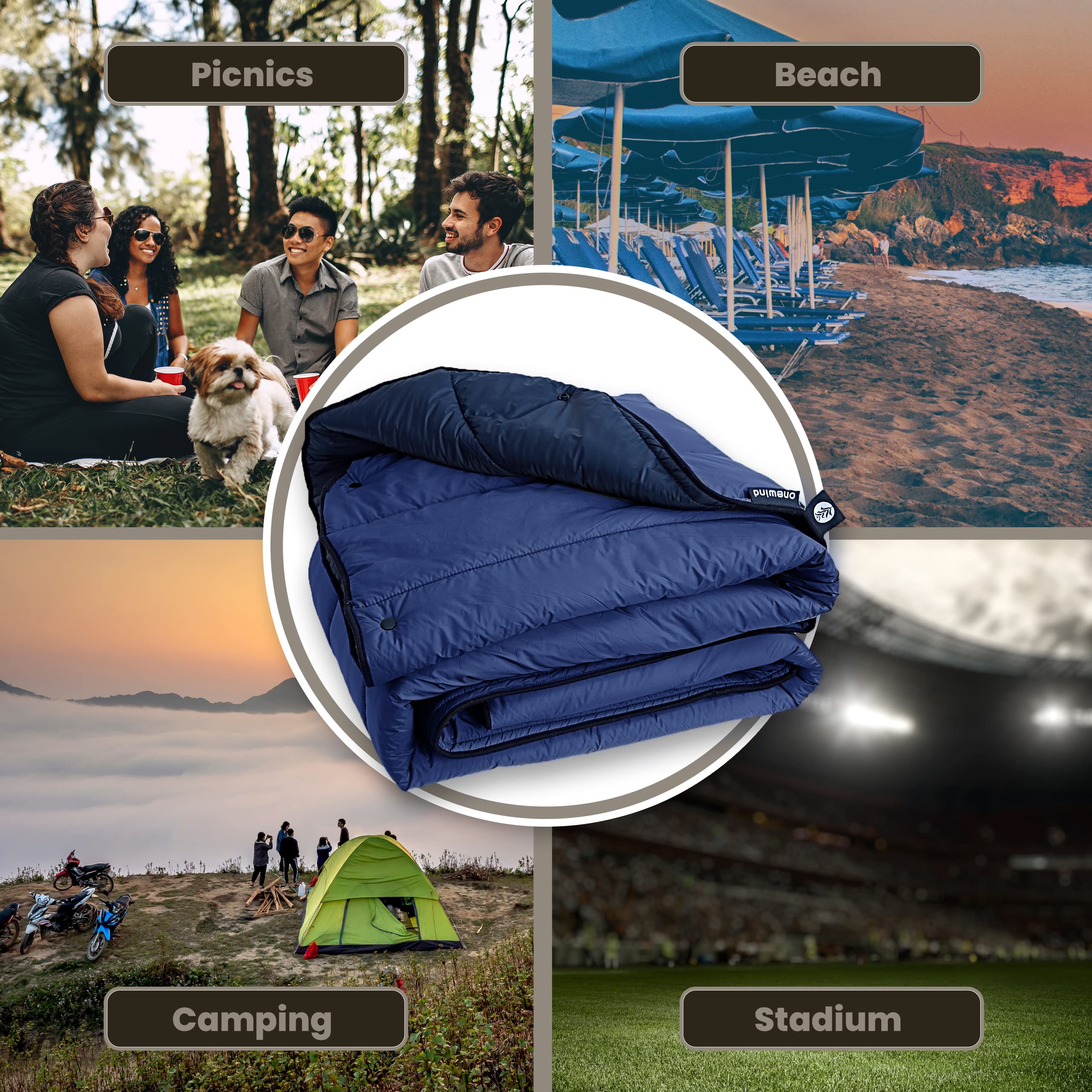 OneWind Recycled Nylon Camping Blanket with Dupont Sorona Fill - Warm, Puffy & Windproof Outdoor Quilt for Hiking, Backpacking, Beach - Perfect for Picnics, Campfires and Cold Weather Adventures