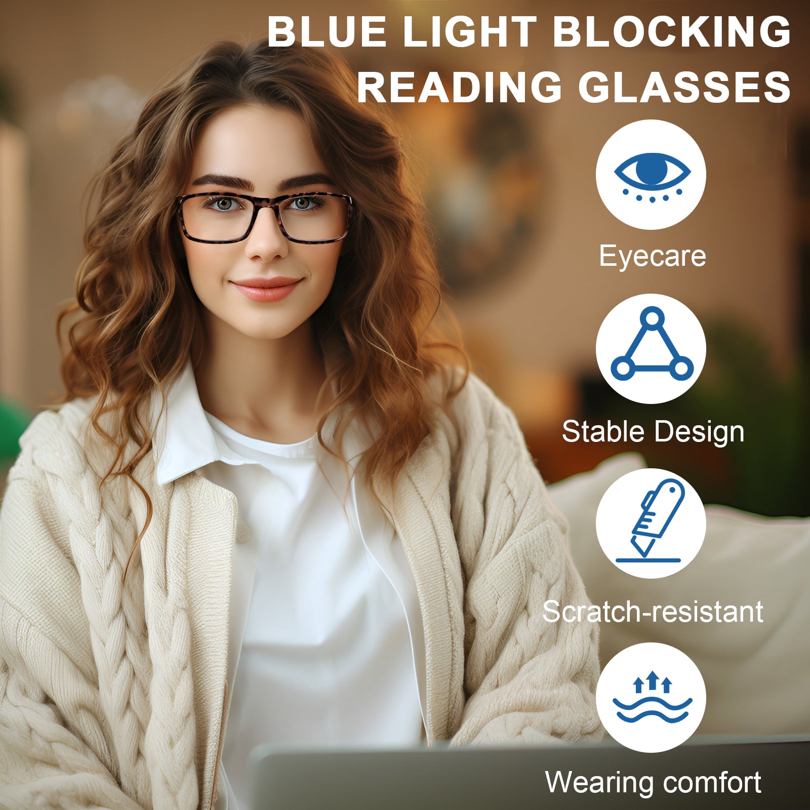 Wetene Blue Light Blocking Reading Glasses 2.0X Magnification - Square Frame Unisex Computer Glasses (3 Pack) for Office Work, Screen Time & Book Reading
