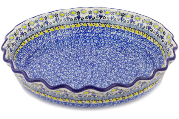 10-Inch Fluted Ceramic Pie Dish - Glorious Daisy Blue Design | Perfect for Baking Apple Pies, Quiches & Desserts | Oven & Dishwasher Safe