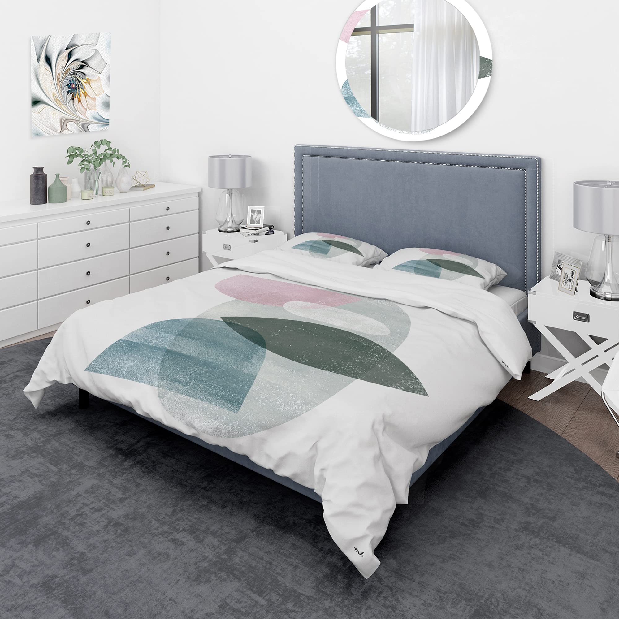 DesignQ Distressed Dream II Shabby Chic Duvet Cover Set - Queen Size Black Abstract Bedding (3-Piece) | All Season Comfort for Vintage & Boho Bedroom Decor