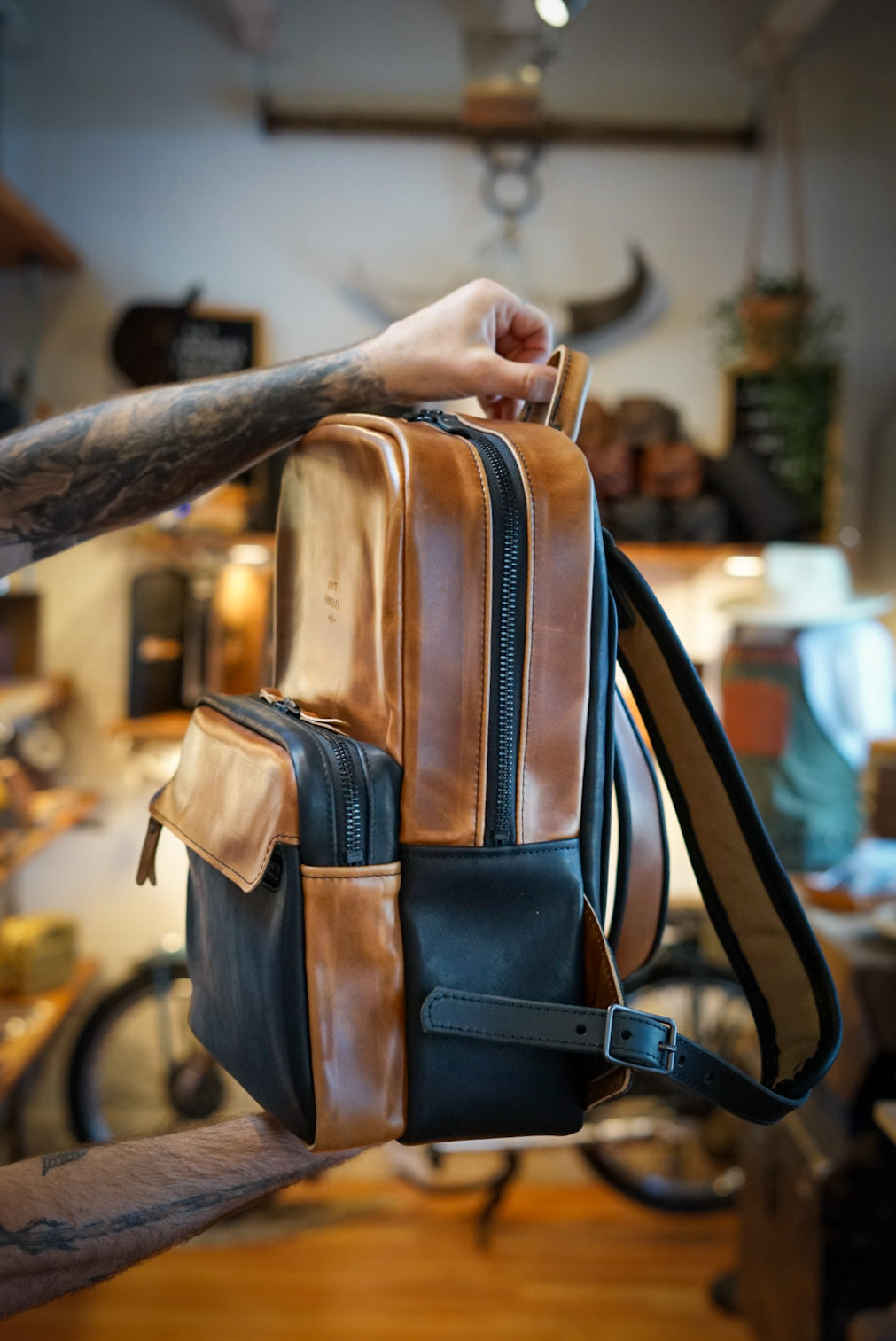 Premium Commuter Backpack for Men & Women - Two-Tone Design (Horween English Tan + Flat Black) - Durable Laptop Backpack for Work, Travel & College - Water-Resistant & Spacious