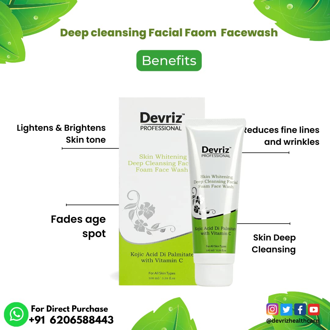 Devriz Skin Whitening & Deep Cleansing Facial Foam with Acne-Free Sunscreen Gel Combo Pack - Brightening Face Wash for All Skin Types | Daily Skincare Routine for Clear, Glowing Skin