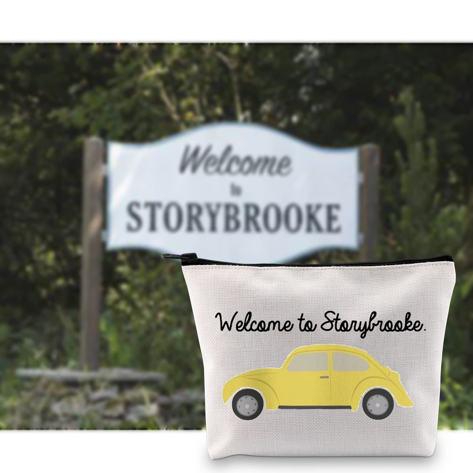 G2TUP Storybrooke Inspired Makeup Bag - TV Show Themed Cosmetic Pouch with Zipper for Fans | Perfect Gift for Welcome to Storybrooke Lovers (White) | Great for Travel, Daily Use & Cosmetics Storage