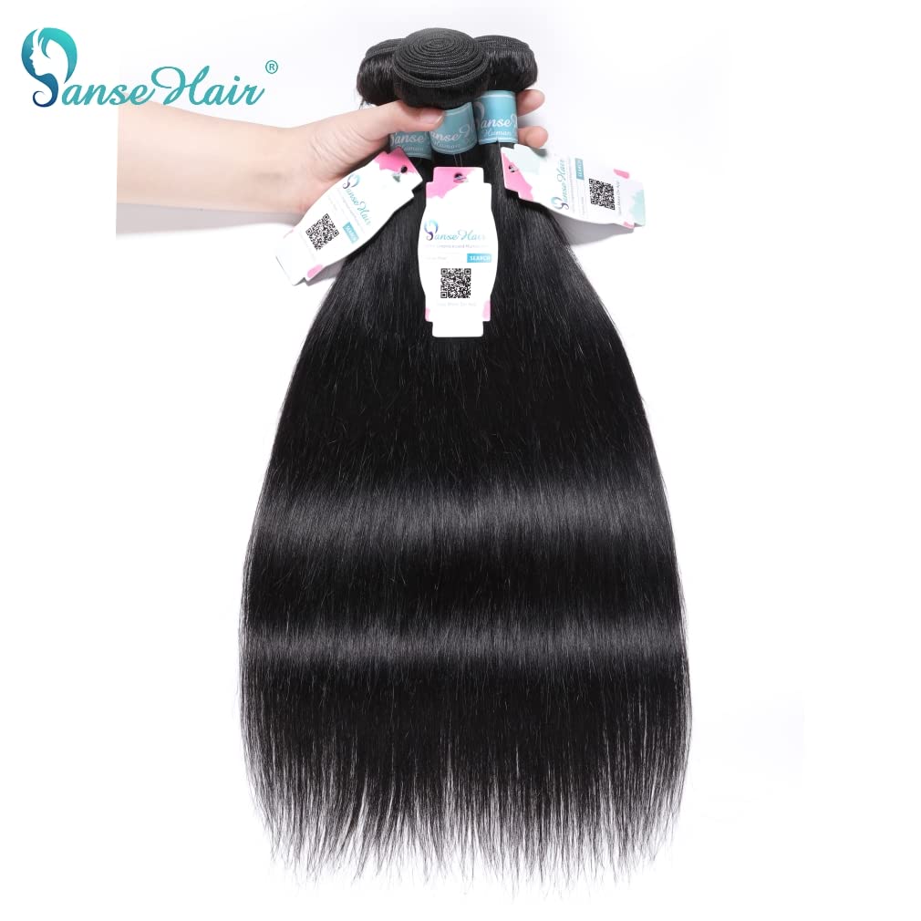 100% Unprocessed Peruvian Straight Human Hair Weave Bundles with 5x5 Lace Closure (10A Grade) - 3 Bundles + Free 20
