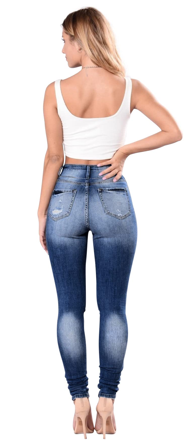 Women's High Waisted Butt Lifting Stretch Skinny Jeans - Ripped Distressed Denim Pants with Button Fly for Juniors | Perfect for Casual Outfits, Date Nights & Streetwear Fashion
