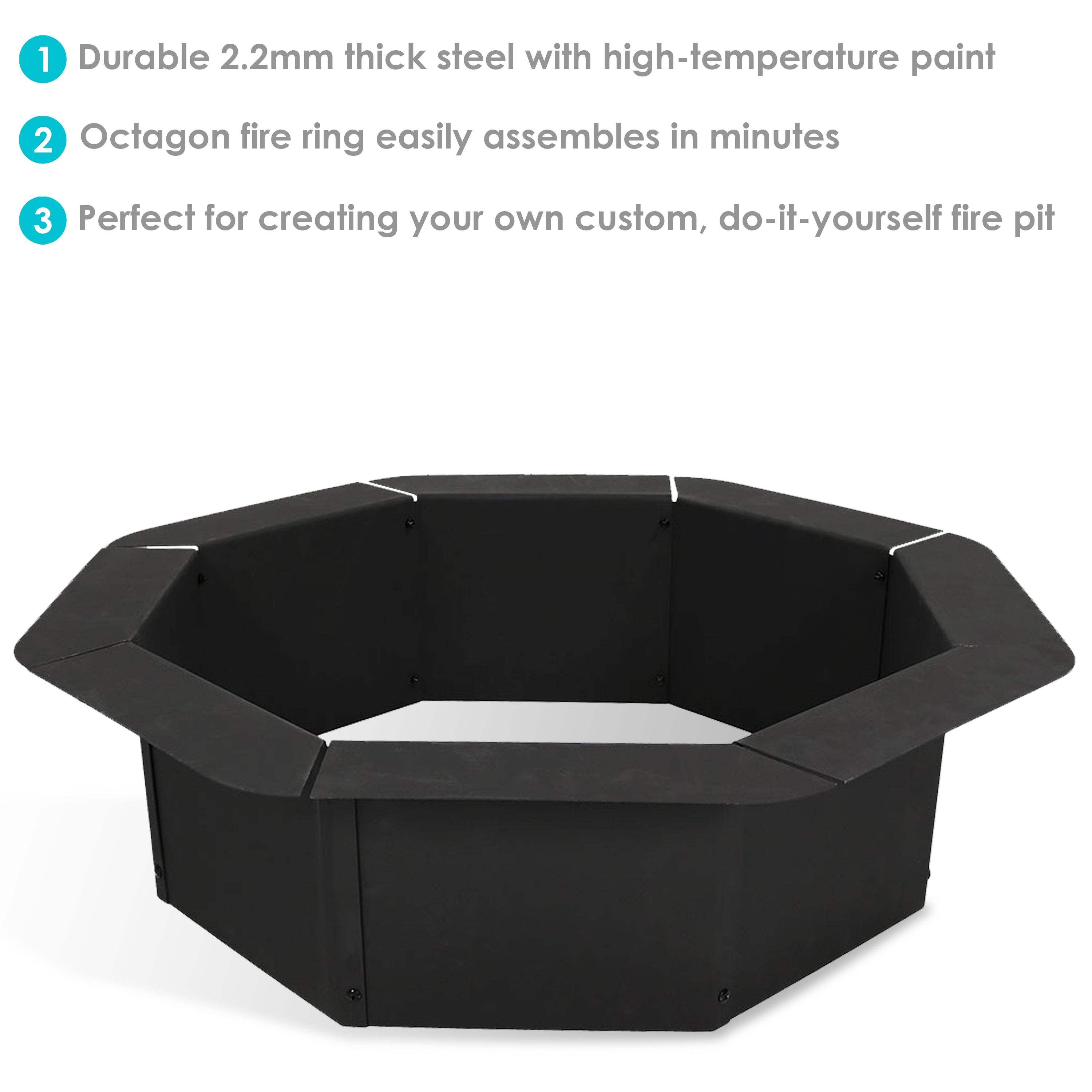 Heavy Duty Steel Octagon Fire Pit Ring - 30-Inch Inside Diameter for Outdoor Camping, Backyard Bonfires & Patio Gatherings