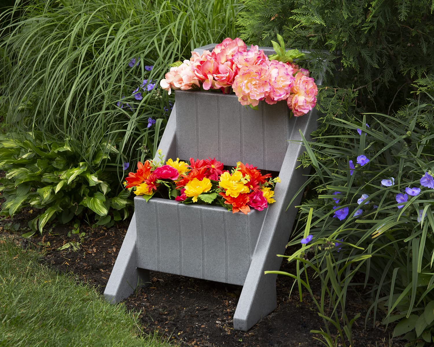 Raised Angled Garden Bed - Dark Granite Color Elevated Planter Box for Vegetables, Herbs & Flowers | Perfect for Patio, Balcony & Backyard Gardening