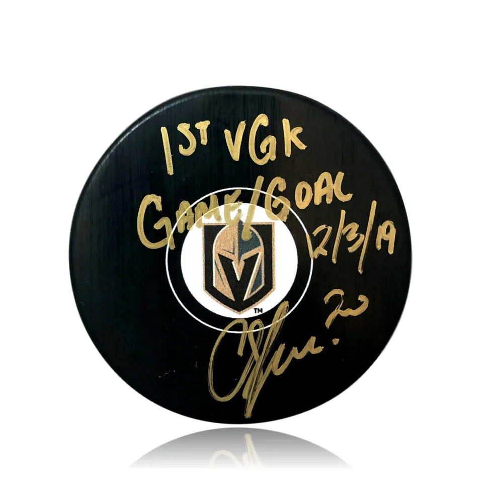 Chandler Stephenson Autographed Vegas Golden Knights Puck - 1st VGK Goal Inscribed 12/3/19 with COA - Perfect for Hockey Memorabilia Collectors and NHL Fans