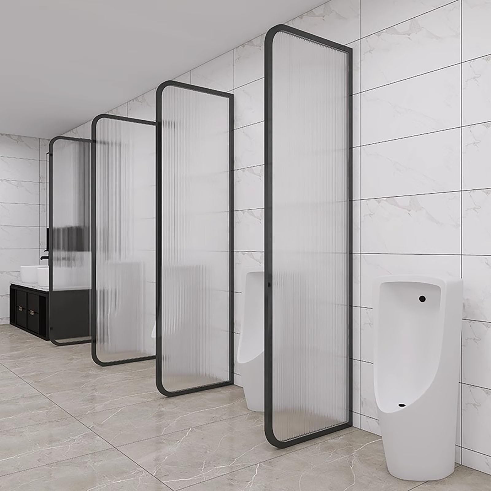 Translucent Glass Urinal Partition Wall Divider - Floor-Standing & Wall Mounted Waterproof Bathroom Separator for Restroom, Toilet (Black, 43.3 Inch/110cm) - Ideal for Commercial & Public Restrooms, Offices, and High-Traffic Bathrooms