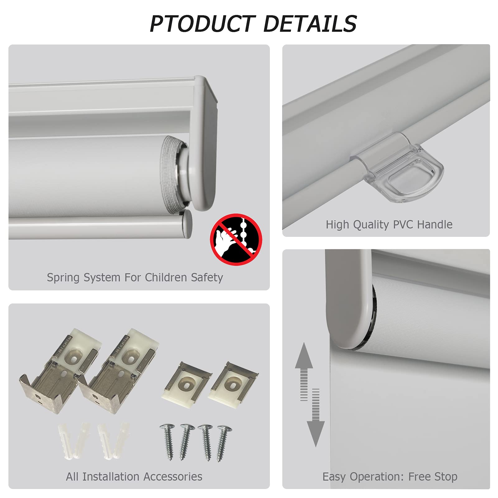 Blackout Cordless Roller Blinds for Windows - 100% Room Darkening Shades with Safety Spring Mechanism - Custom Made Privacy Window Coverings (White, 71.5
