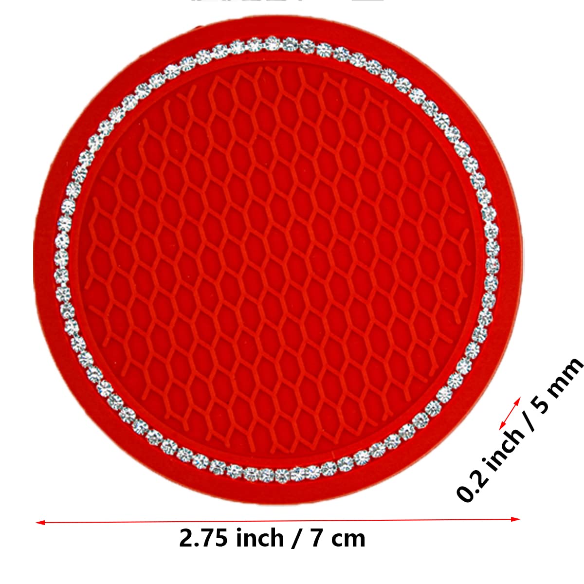 4PCS Bling Rhinestone Car Coasters - 2.75 Inch Silicone Anti-Slip Cup Holder Coasters for Most Vehicles, Universal Car Accessories for Women (Red) - Perfect for Protecting Your Car Interior & Adding Glamorous Style to Your Daily Commute