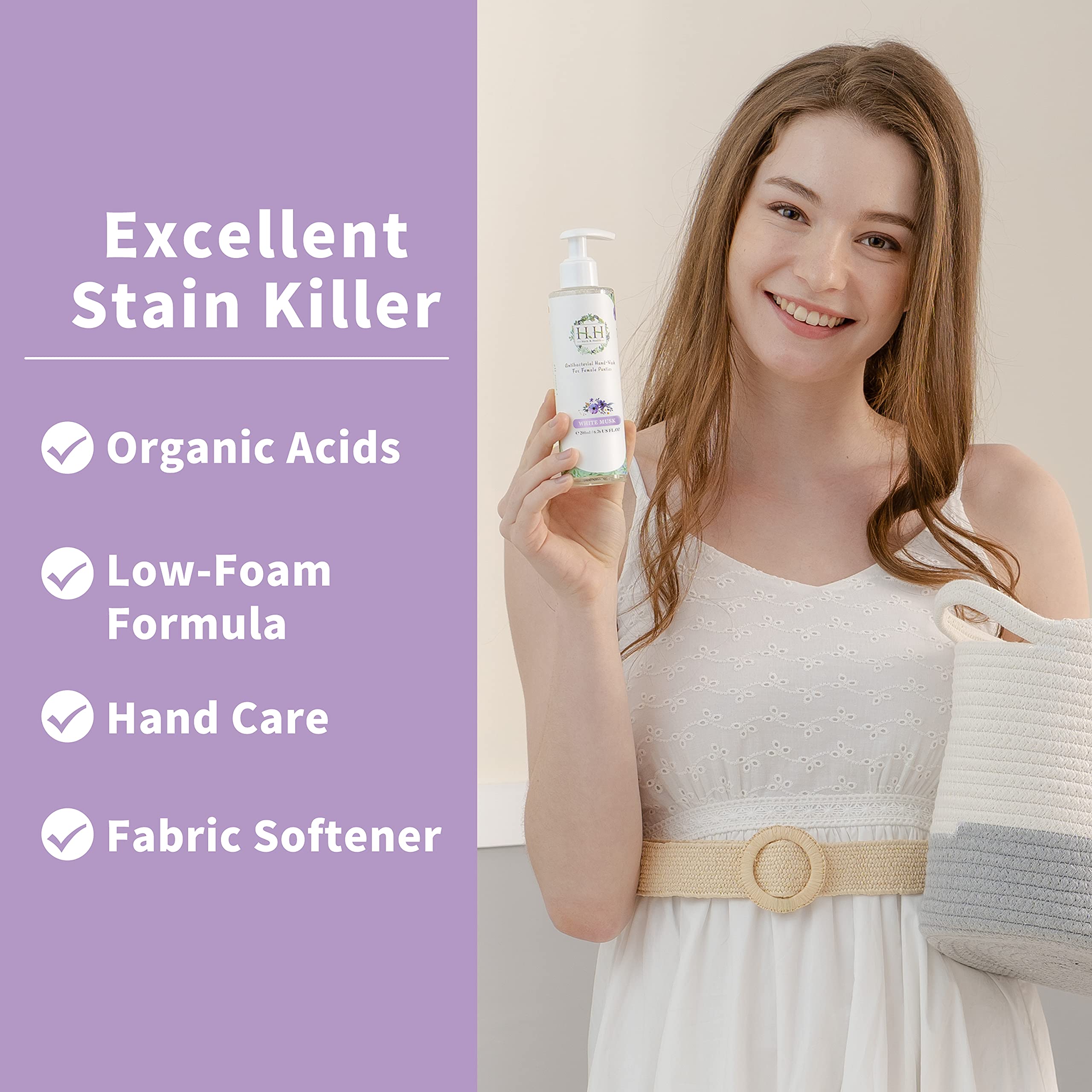 HH Herb&Health Feminine Wash & Panty Stain Remover - Natural Essential Oil Scented Vaginal Cleanser for Women | Gentle Vulva Care & Laundry Detergent | Daily Use for Lingerie, Underwear & Blood Stain Removal | Intimate Hygiene & Feminine Care Solution