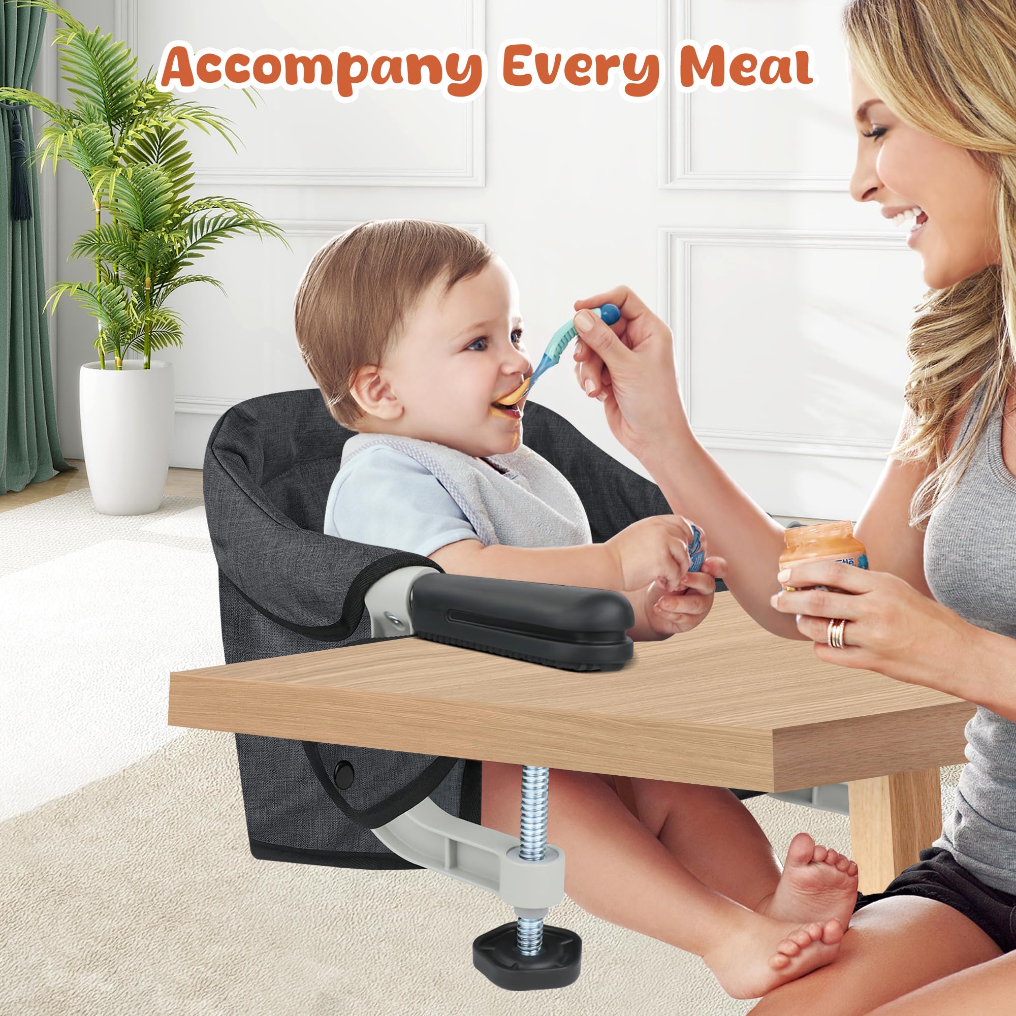 **Jozzve Hook On High Chair - Portable & Foldable Baby Feeding Seat with Storage Bag - Travel & Home Use - Ideal for Dining, Restaurants & Outdoor Activities (Black)**