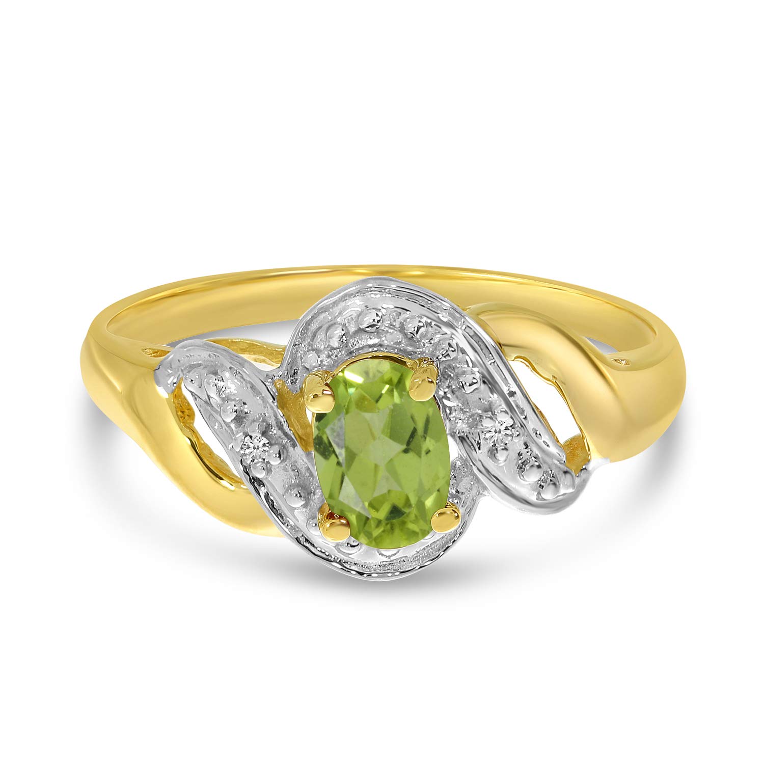 14K Yellow Gold Oval Peridot and Diamond Swirl Ring – Elegant Birthstone Jewelry for Women, Perfect for Anniversary, Engagement, and Special Occasion Gifts