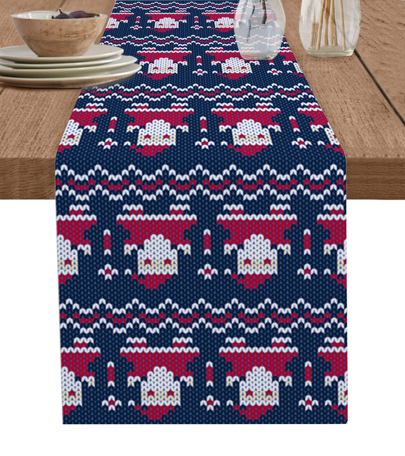 Santa Claus Blue Black Christmas Table Runner 13x72 Inches - Washable Cotton Linen for Kitchen, Coffee Table & Dining Room - Perfect for Xmas Holiday Party Decor & Winter Home Decoration