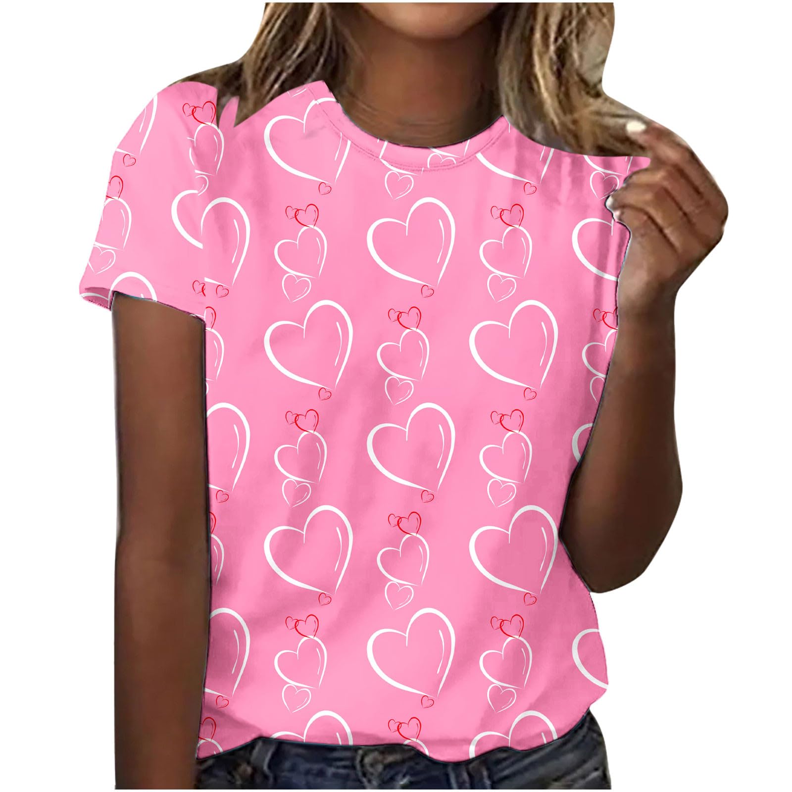 Valentine's Day Shirt for Women - Cute Love Heart Printed Graphic Tee, Short Sleeve Casual Loose Blouse | Perfect for Date Nights, Galentine's Parties & Romantic Gifts
