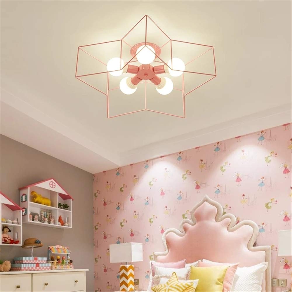 KWOKING 5-Light Flush Mount Ceiling Light - Modern Industrial Star-Shaped Fixture for Kids Room, Hallway & Living Room - Pink Minimalist Lighting for Home Decor | Perfect for Nursery, Bedroom and Dining Area