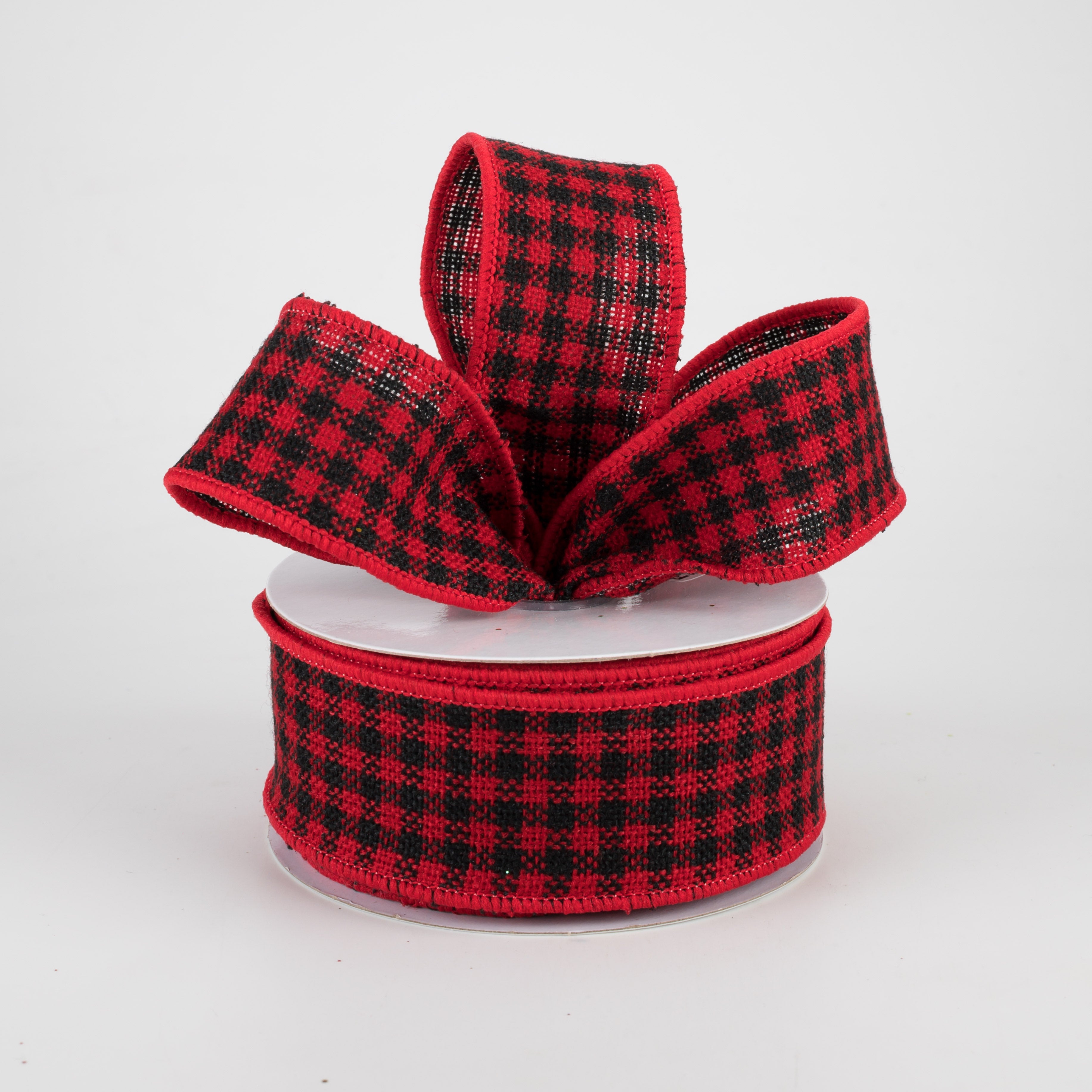 1.5 Inch Mini Woven Check Ribbon - Red and Black Plaid Craft Ribbon (10 Yards) for Gift Wrapping, DIY Crafts, Hair Bows and Holiday Decorations