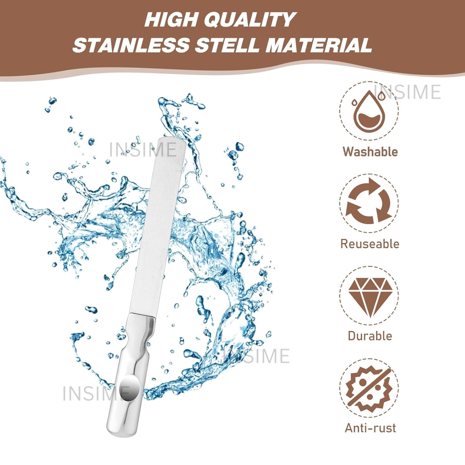 INSIME Stainless Steel Nail File & Buffer - Professional Manicure Pedicure Tool for Women, Heavy Duty Reusable Nail Shaper for Natural & Artificial Nails - Perfect for Home Salon, Travel & DIY Nail Care