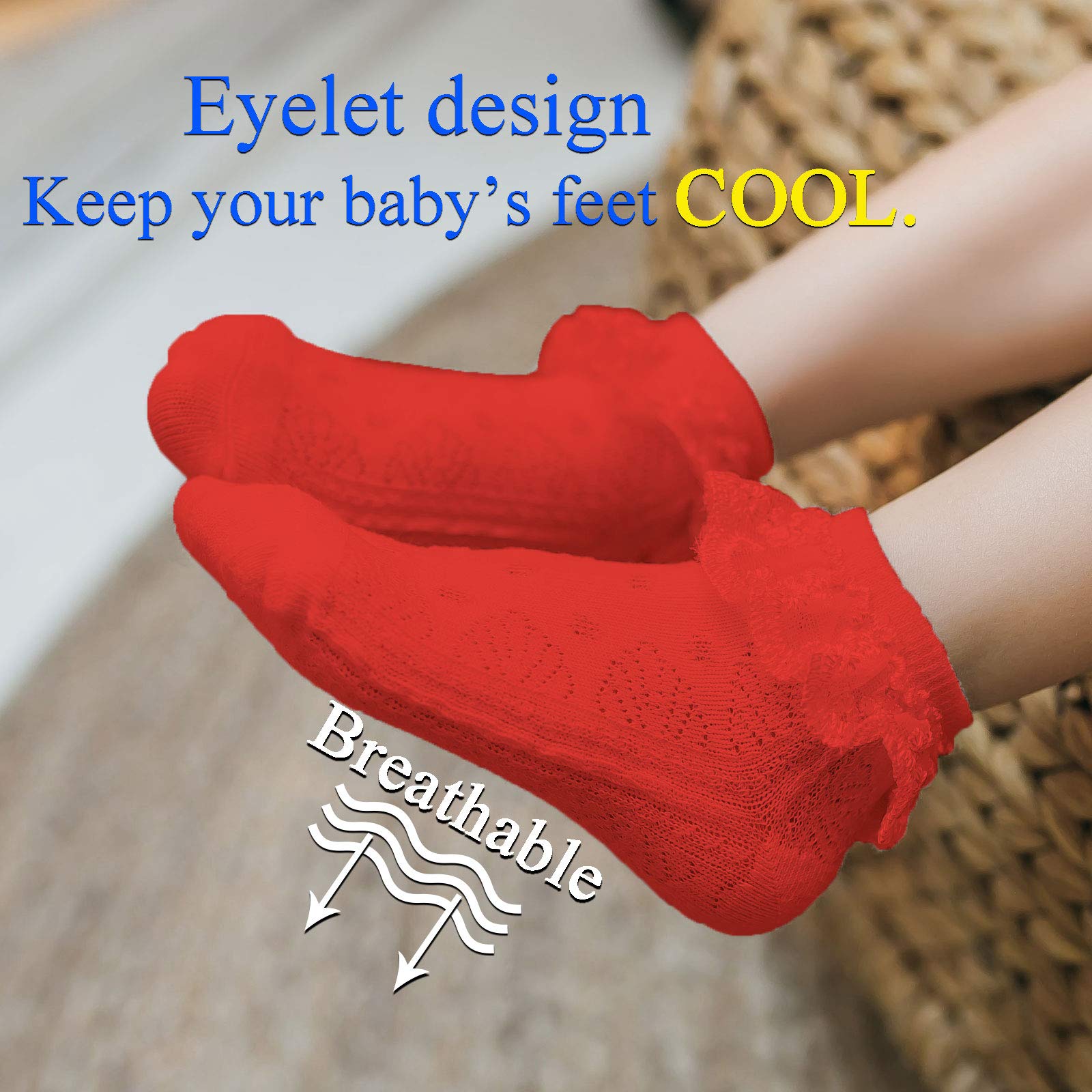 Baby Girl Lace Socks with Eyelet Lace and Ruffle Trim - Soft Cotton Newborn & Toddler Socks Gift Set (0-24 Months) - Perfect for Photoshoots, Special Occasions and Everyday Wear