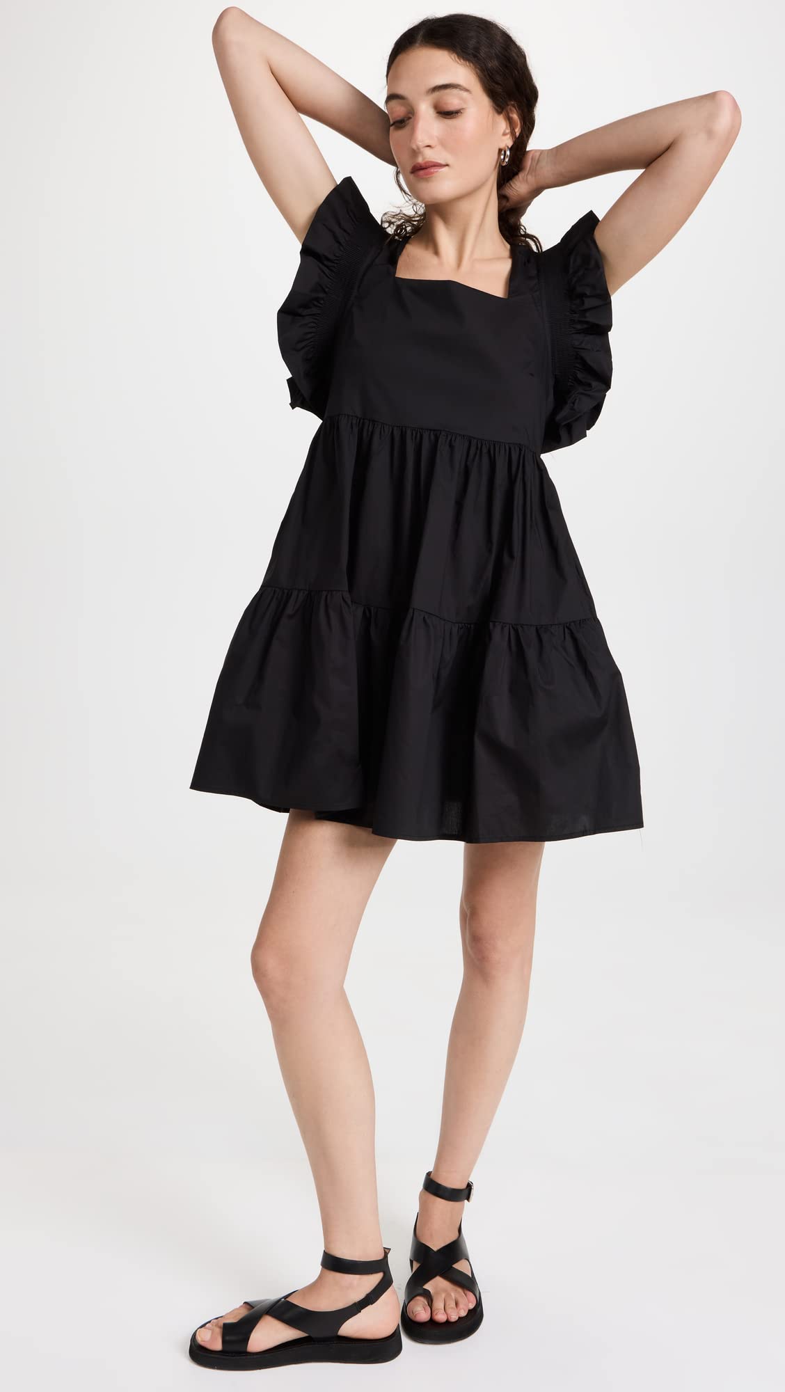 English Factory Women's Ruffled Mini Dress with Smocking Detail - Flirty Summer Dress for Beach, Party & Date Night