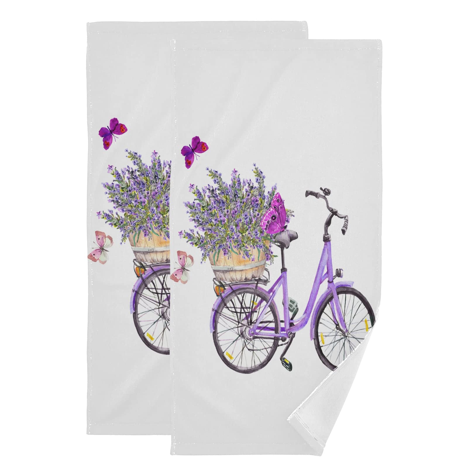 VIGTRO 2 Pack Spring Lavender Bike Hand Towels - Ultra Soft & Highly Absorbent Purple Floral Towels for Bathroom, Kitchen, Cycling - Romantic Decorative Fingertip Towels for Home Use, Gym, Outdoor Activities