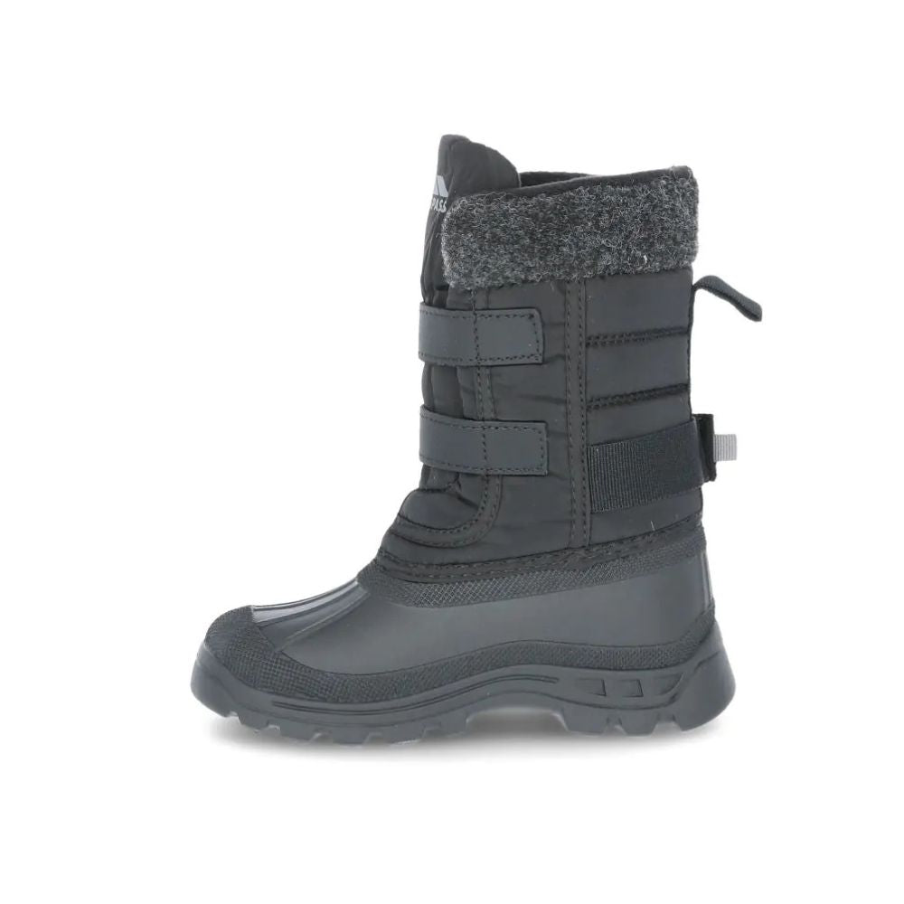 Trespass Strachan II Kids Snow Boots - Waterproof Winter Boots for Boys & Girls, Black - Perfect for Snow Play, Sledding & Cold Weather Adventures