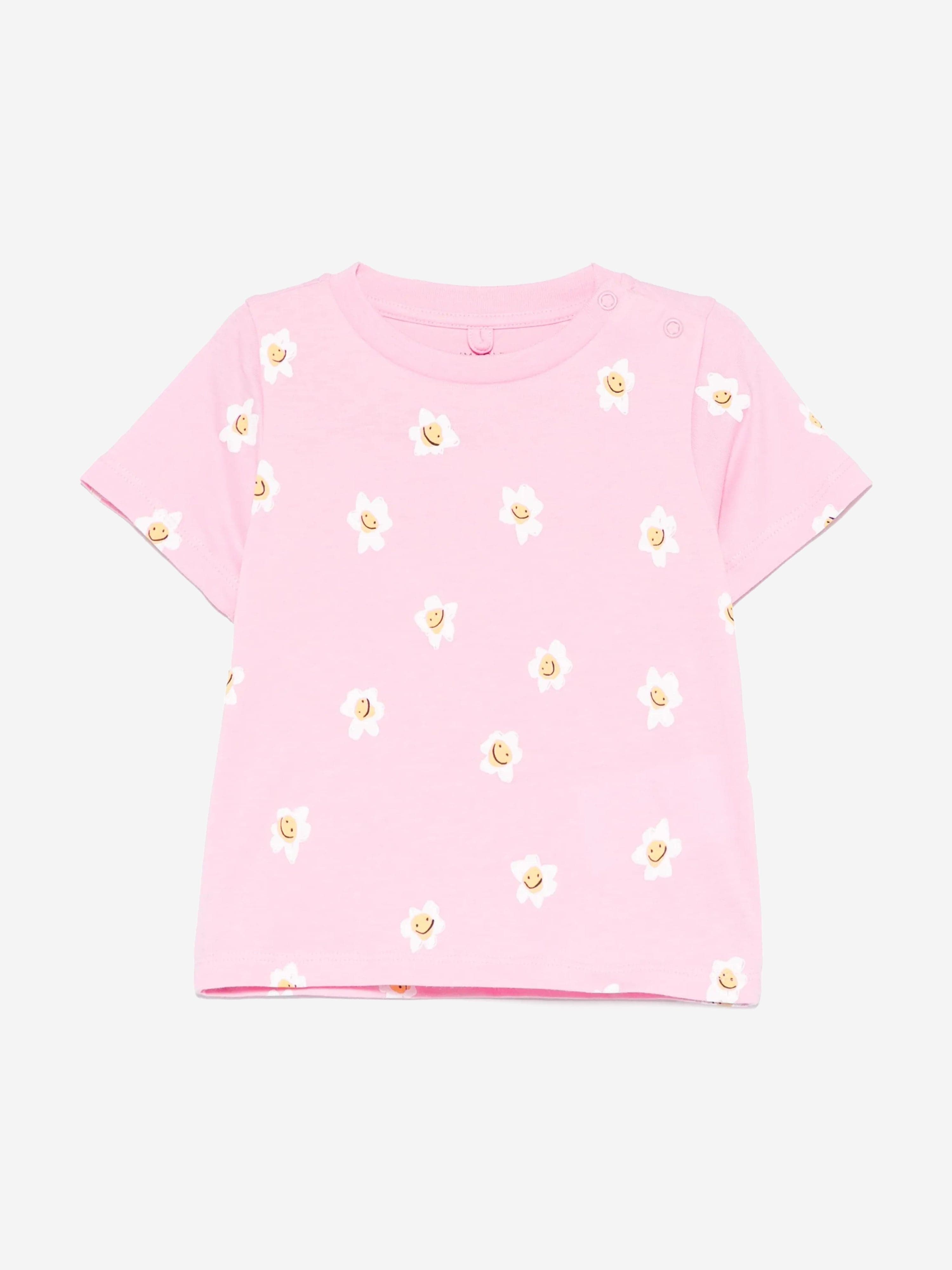 Adorable Pink Daisy Print Baby Girls T-Shirt - Soft & Comfortable Cotton Tee for Toddlers & Infants - Perfect for Playdates, Parties & Everyday Wear
