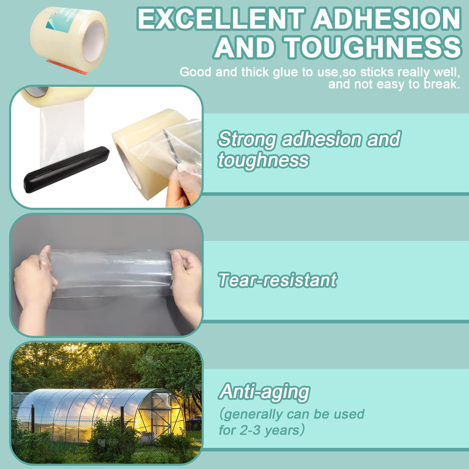 4'' x 108' Heavy Duty Greenhouse Repair Tape - 6mil Thick Waterproof & UV Resistant Plastic Sheeting Tape for Greenhouses, Tents, and Outdoor Covers - Perfect for Patching Holes, Sealing Leaks, and Extending the Life of Your Structures