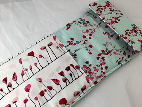 Heat-Resistant Curling Iron Holder & Flat Iron Case - Blue & Red Leaves Design | Perfect for Travel, Salon, and Home Hair Styling Accessories