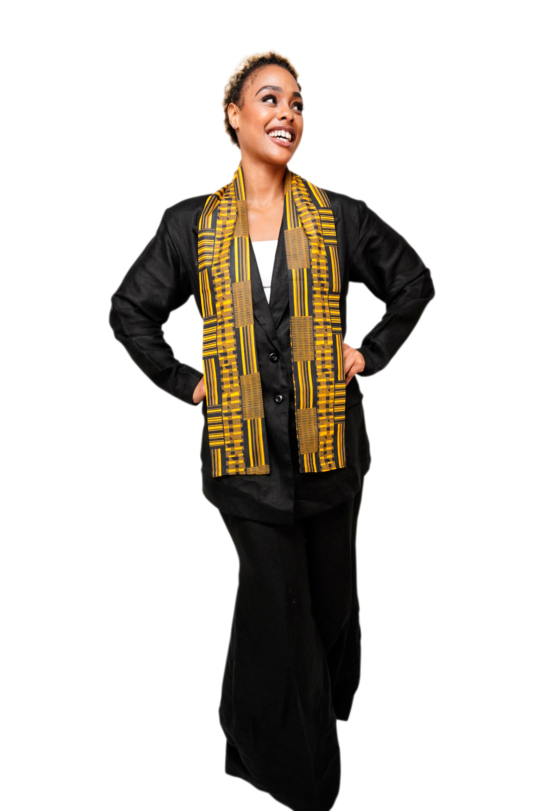 Dupsie's Nansa Black and Gold African Print Kente Sash DP4091S - Traditional African Waist Wrap for Weddings, Cultural Events & Fashion Accessories
