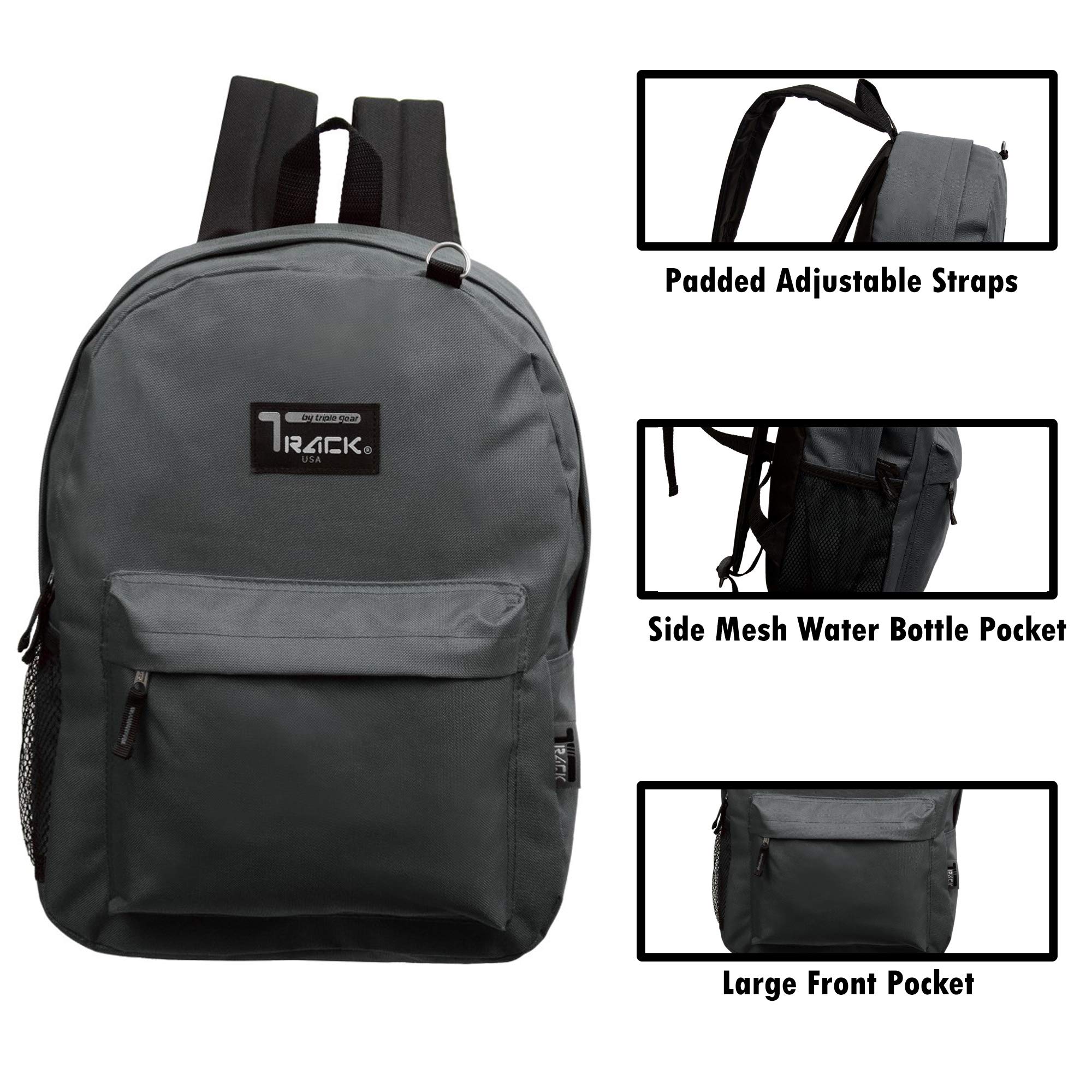 17 Inch Classic Charcoal Backpacks - Bulk Case of 24 Durable School Bookbags for Students, Travel & Outdoor Activities