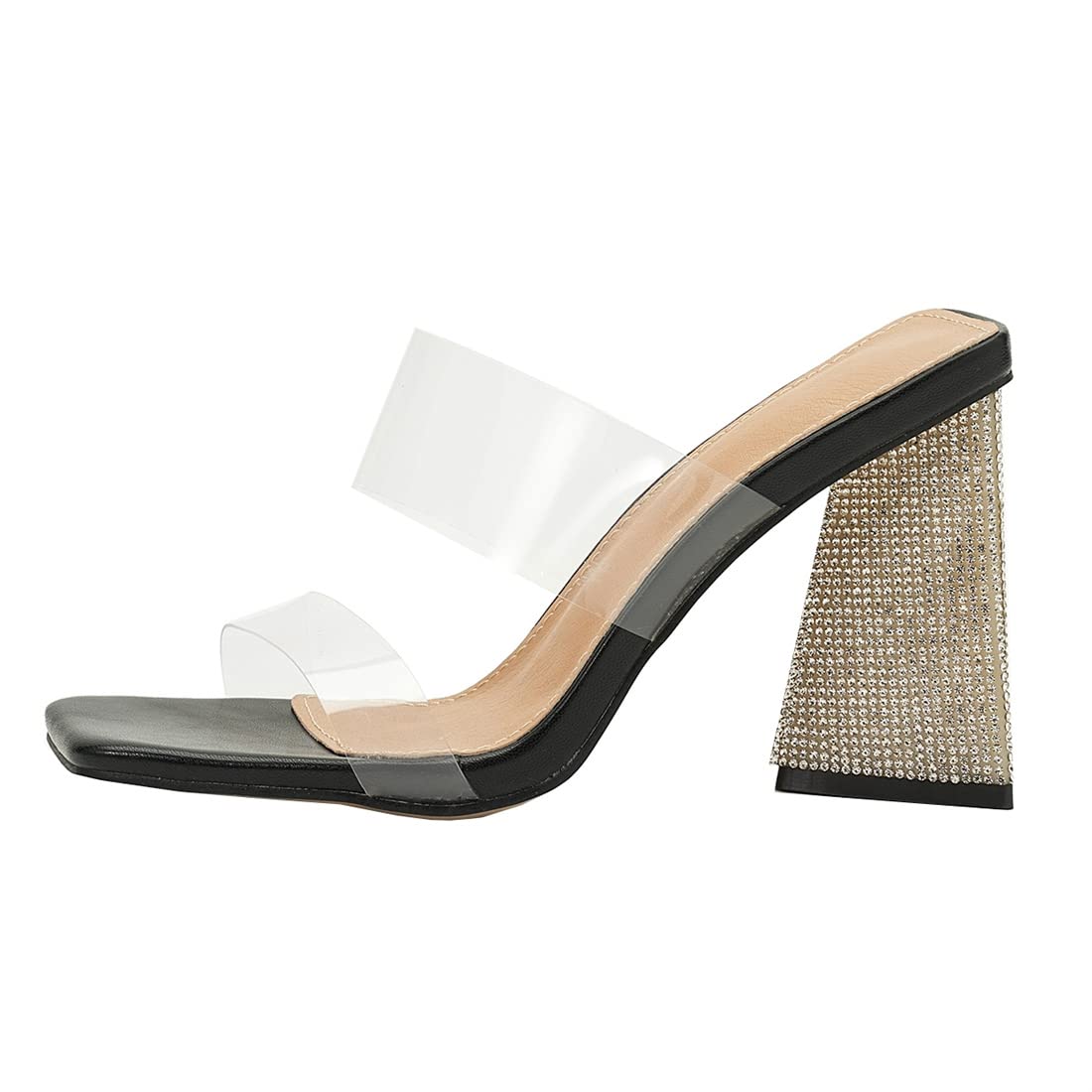 **Betastella Women's Glitter High Heel Sandals - Chunky Block Heel, Clear Strap, Square Toe, Sparkly Transparent Pumps - Perfect for Summer, Parties & Beach Weddings**