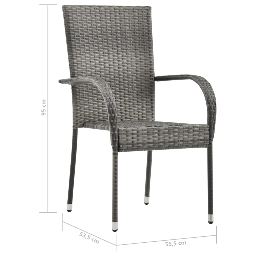 5-Piece Patio Dining Set with Poly Rattan Chairs & Acacia Wood Table - Weather-Resistant Outdoor Furniture for Backyard, Garden, Poolside - Stackable Gray Patio Set for Small Spaces