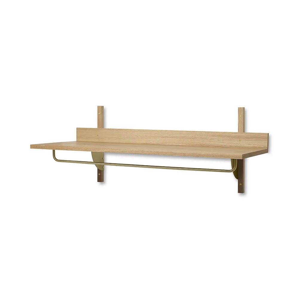 FERM LIVING Sector Rack Shelf - Solid Oak Wood with Brass Accents | Modern Wall Mounted Storage Shelf for Living Room, Bedroom & Office Organization
