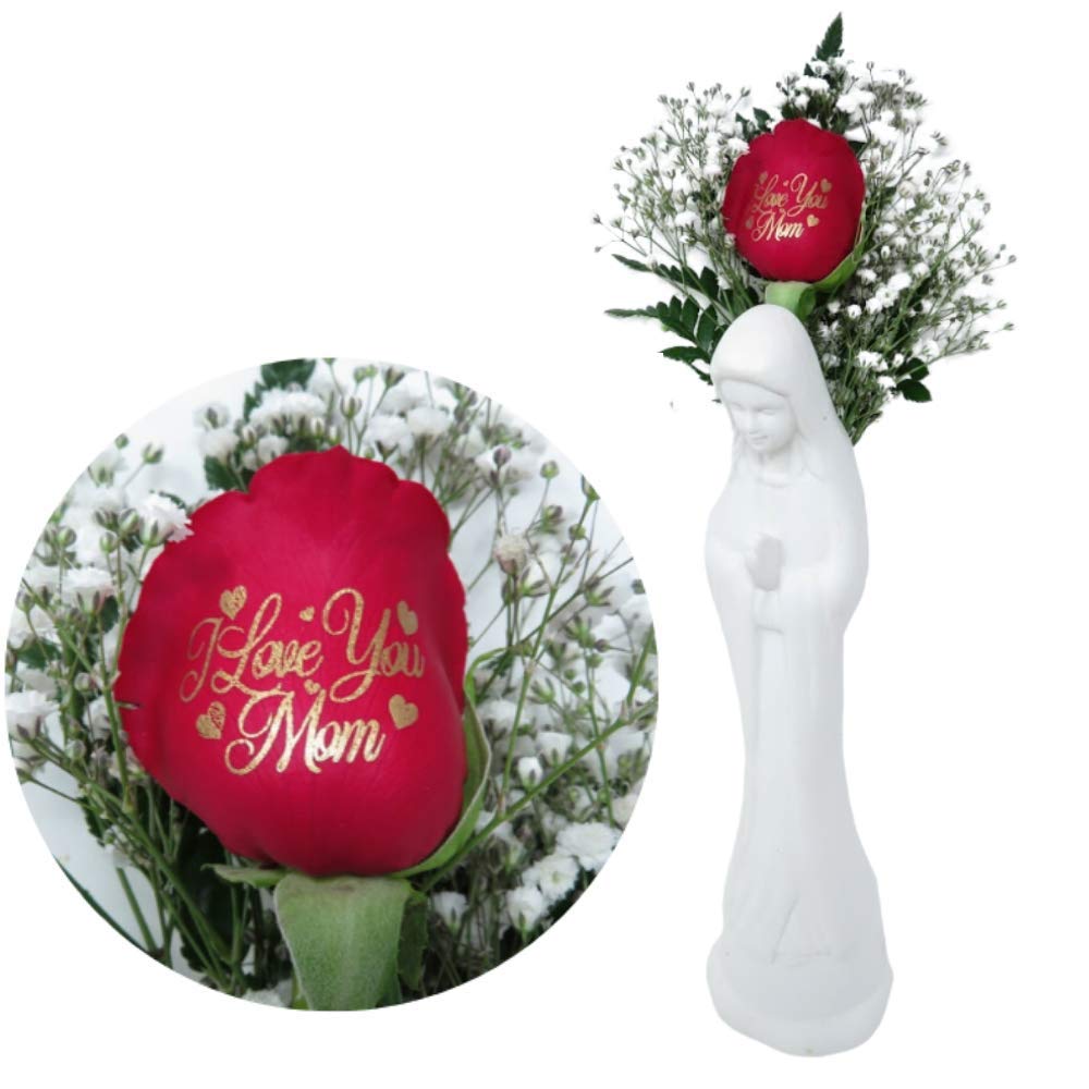 Beautiful Mother's Day Gift - Single Fresh Cut Rose with 'I Love You Mom' Message in 10-Inch Madonna Vase | Next Day Delivery | Perfect for Birthday, Anniversary & Romantic Surprises