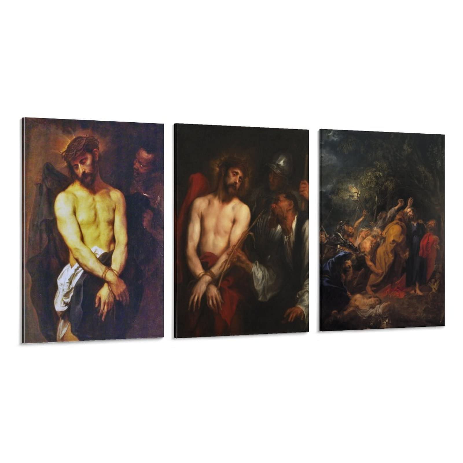 Ecce Homo & The Taking of Christ by Anthony Van Dyke - Baroque Religious Art Reproduction - Famous Oil Painting Canvas Print - Vintage Wall Decor for Living Room, Bedroom & Office Aesthetic