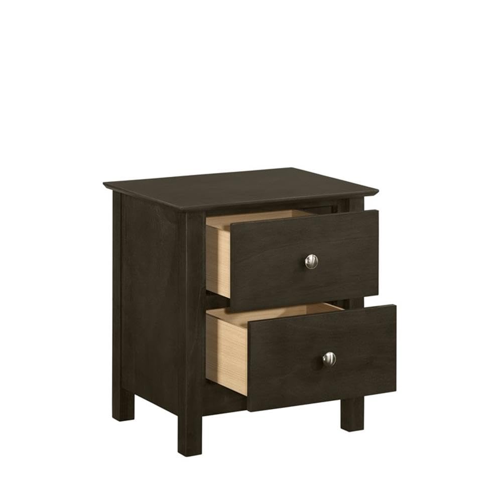 Gemini Solid Wood Nightstand with Two Drawers - Classic Gray Bedside Table for Bedroom, Living Room & Office Storage