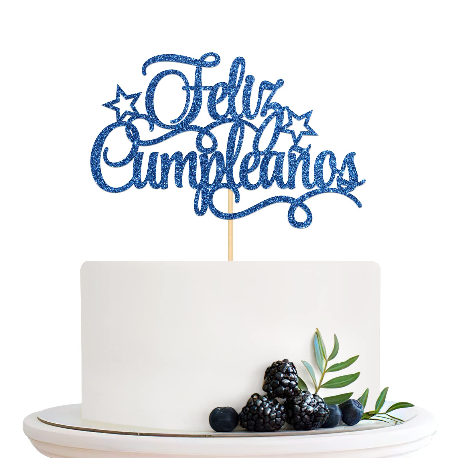 Feliz Cumpleaños Cake Topper - Spanish Happy Birthday Party Decorations with Blue Glitter | Fiesta Theme Cake Topper for Birthday Celebrations, Baby Showers & Special Events