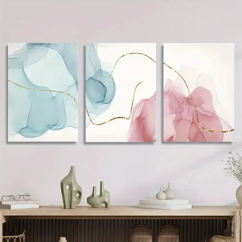 3PCS Luxury Gold Line Metal Wall Art Prints - Ready to Hang Modern Home Decor for Living Room, Bedroom & Office
