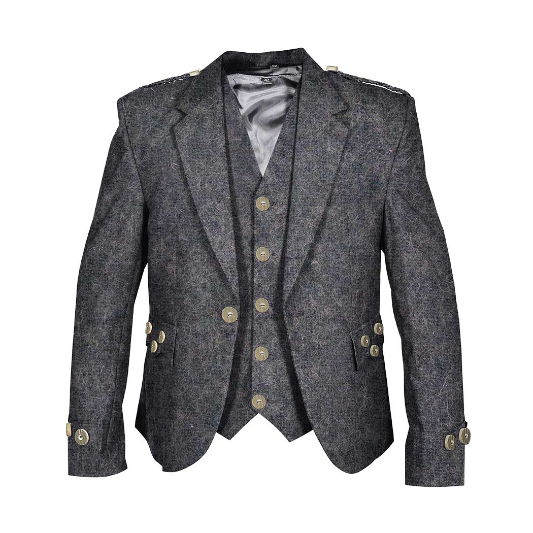 Stylish Grey Brushed Blazer Argyll Jacket & Vest Set - Premium Wool Blend for Men | Perfect for Business Meetings, Weddings & Formal Events