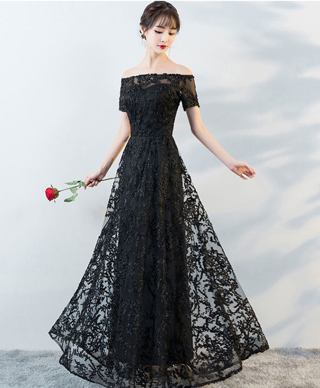 Elegant Black Tulle Lace Long Prom Dress for Women - Formal Evening Gown for Homecoming, Wedding, and Special Occasions