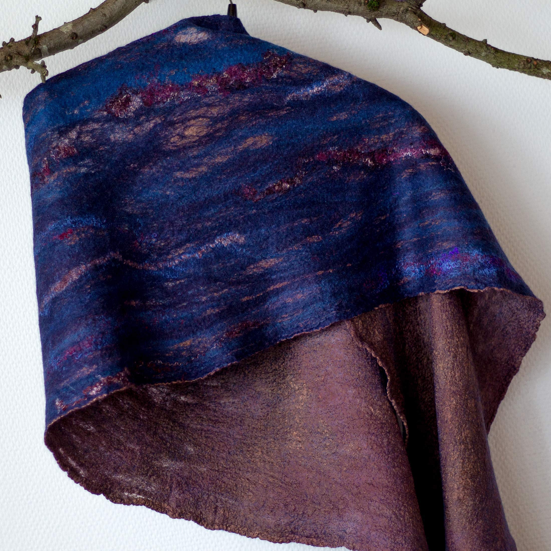 Premium Nuno Felt Scarf - Dark Blue Navy Wool Blend Wrap for Women | Warm Winter Shawl, Fashionable Silk-Like Stole for Evening & Office Wear | Perfect for Fall, Spring & Special Occasions